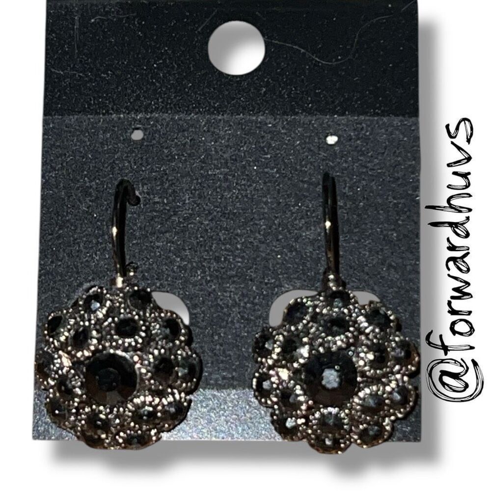 Bundle Sale 3 for $15 | Black Floral Lever Back Earrings
